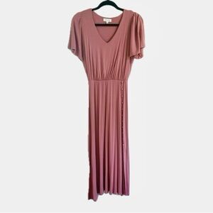 Mila Mae, Pink/Mauve, Button Trim Stretch Knit Maxi Dress, Small